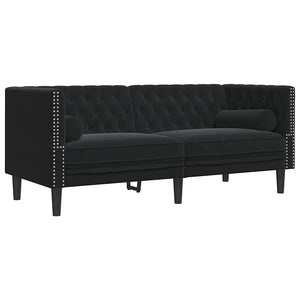 vidaXL Canapé Chesterfield 2 places avec coussins cylindriques Noir Velours