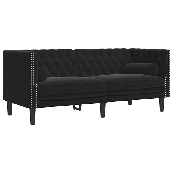 vidaXL Canapé Chesterfield 2 places avec coussins cylindriques Noir Velours