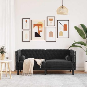 vidaXL Canapé Chesterfield 2 places avec coussins cylindriques Noir Velours