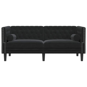 vidaXL Canapé Chesterfield 2 places avec coussins cylindriques Noir Velours