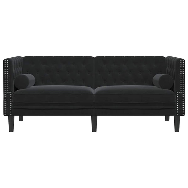 vidaXL Canapé Chesterfield 2 places avec coussins cylindriques Noir Velours