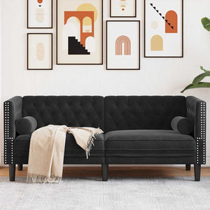 vidaXL Canapé Chesterfield 2 places avec coussins cylindriques Noir Velours