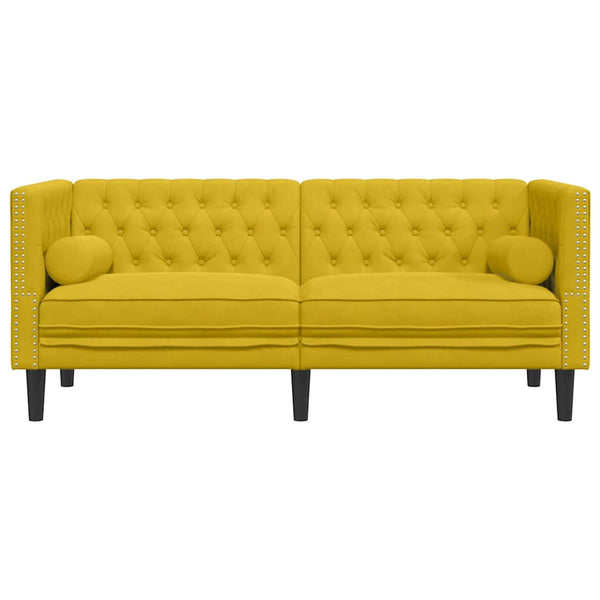 Gelbes Chesterfield Sofa 2-Sitzer Samt