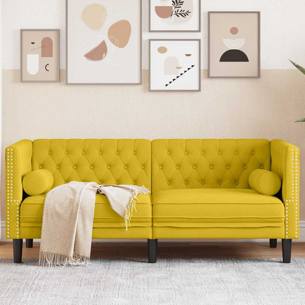 Gelbes Chesterfield Sofa 2-Sitzer Samt