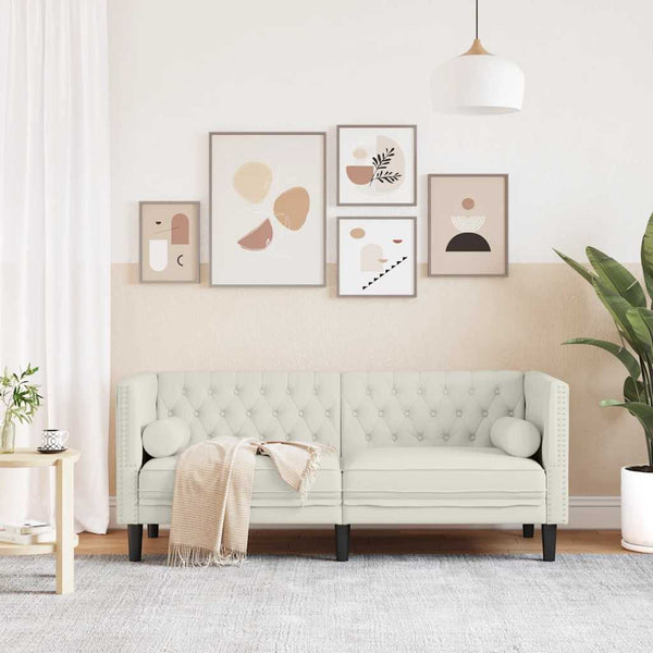 vidaXL Canapé Chesterfield 2 places avec traversins Crème Velours