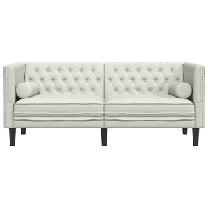 vidaXL Canapé Chesterfield 2 places avec traversins Crème Velours