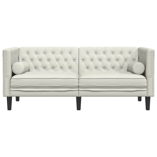vidaXL Canapé Chesterfield 2 places avec traversins Crème Velours
