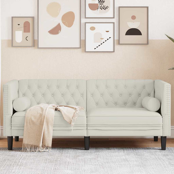 vidaXL Canapé Chesterfield 2 places avec traversins Crème Velours