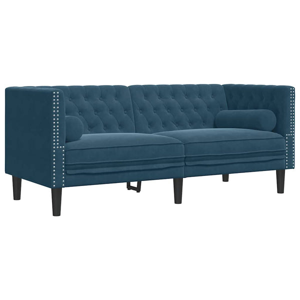 vidaXL Canapé Chesterfield 2 places en velours bleu avec traversins