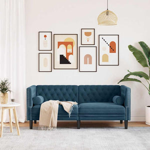 vidaXL Canapé Chesterfield 2 places en velours bleu avec traversins