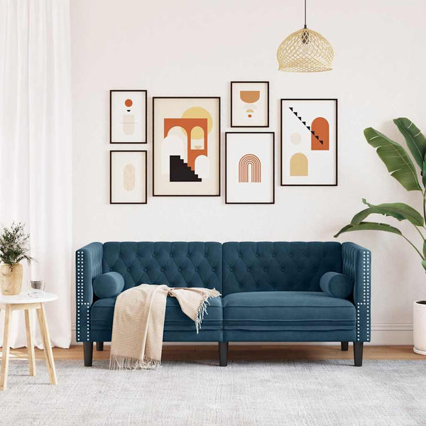 vidaXL Canapé Chesterfield 2 places en velours bleu avec traversins