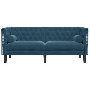 vidaXL Canapé Chesterfield 2 places en velours bleu avec traversins