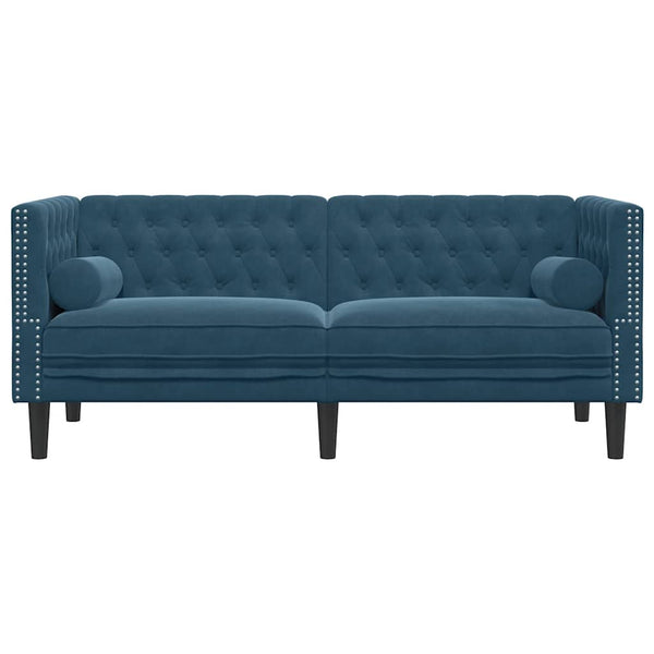 vidaXL Canapé Chesterfield 2 places en velours bleu avec traversins
