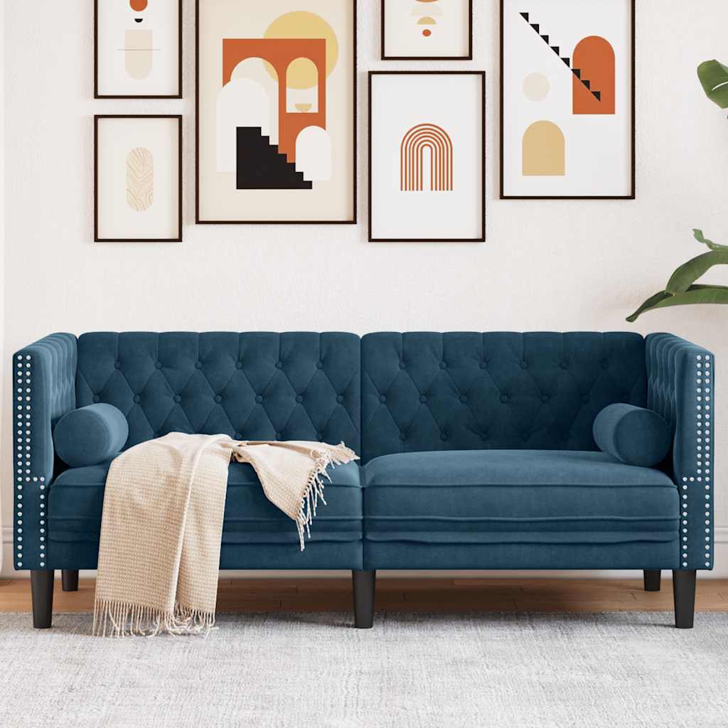 vidaXL Canapé Chesterfield 2 places en velours bleu avec traversins