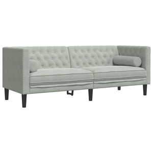 vidaXL Canapé Chesterfield avec coussins cylindriques 3 places Velours gris clair