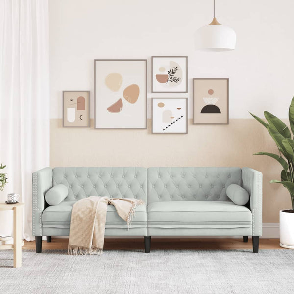 vidaXL Canapé Chesterfield avec coussins cylindriques 3 places Velours gris clair
