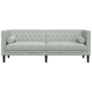 vidaXL Canapé Chesterfield avec coussins cylindriques 3 places Velours gris clair