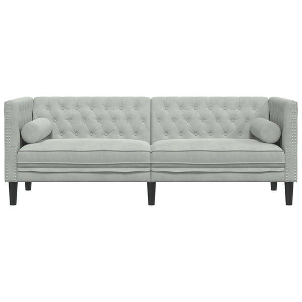vidaXL Canapé Chesterfield avec coussins cylindriques 3 places Velours gris clair