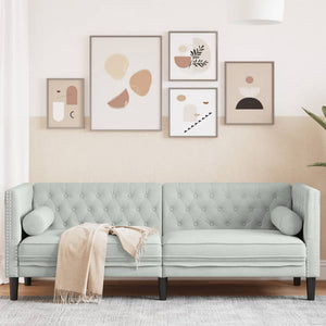 vidaXL Canapé Chesterfield avec coussins cylindriques 3 places Velours gris clair