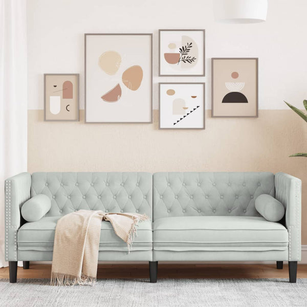 vidaXL Canapé Chesterfield avec coussins cylindriques 3 places Velours gris clair