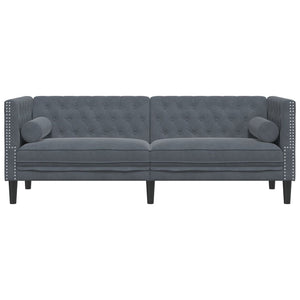 vidaXL Canapé Chesterfield 3 places avec traversins en velours gris foncé