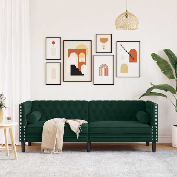 Chesterfield Sofa Dunkelgrün Samt 3-Sitzer