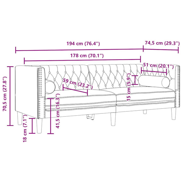 Chesterfield Sofa Dunkelgrün Samt 3-Sitzer
