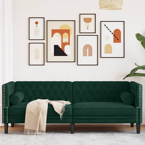 Chesterfield Sofa Dunkelgrün Samt 3-Sitzer