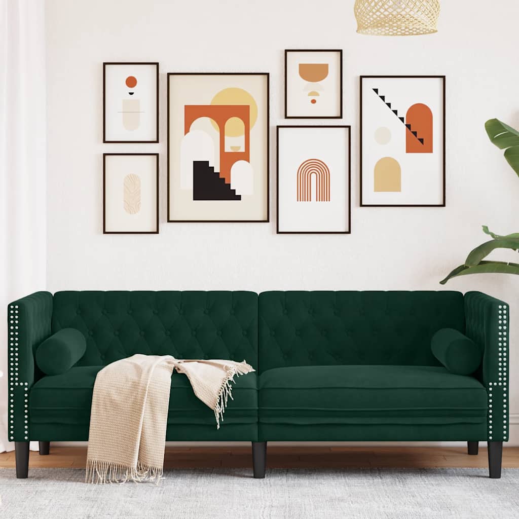 Chesterfield Sofa Dunkelgrün Samt 3-Sitzer
