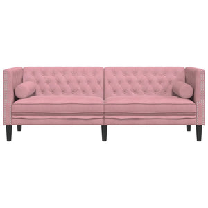 vidaXL Canapé Chesterfield 3 places en velours rose avec traversins
