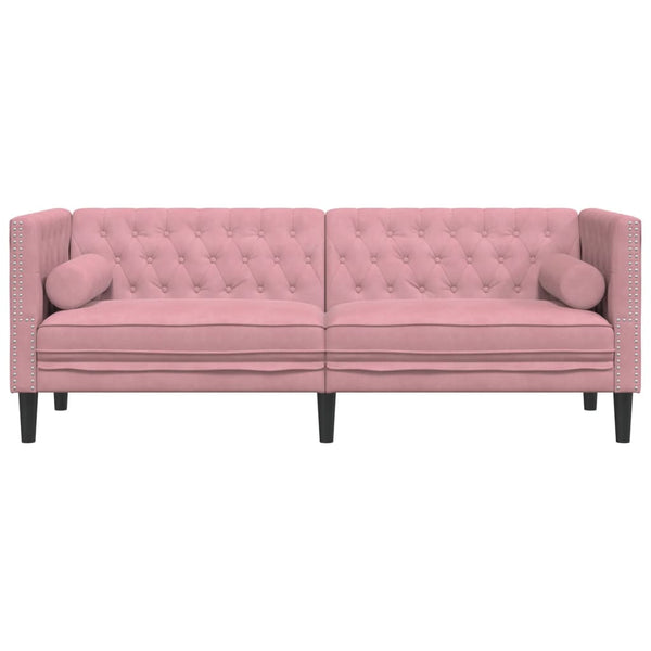 vidaXL Canapé Chesterfield 3 places en velours rose avec traversins
