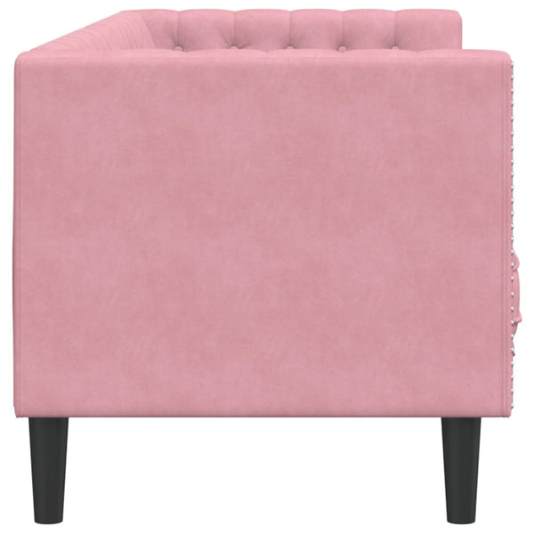 vidaXL Canapé Chesterfield 3 places en velours rose avec traversins