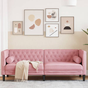 vidaXL Canapé Chesterfield 3 places en velours rose avec traversins