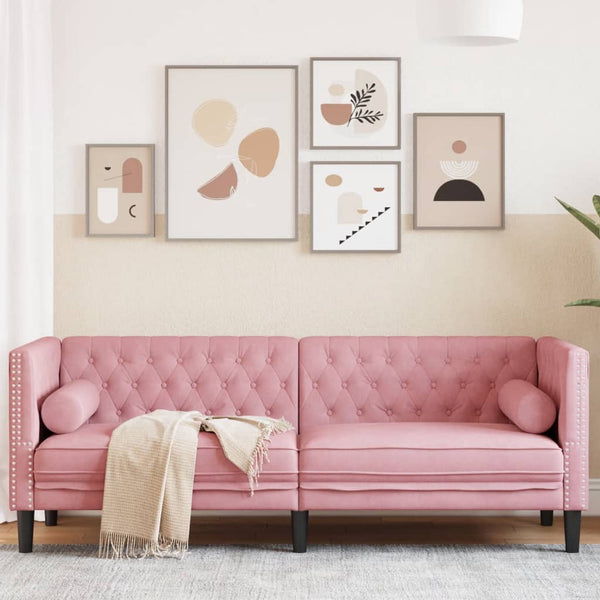 vidaXL Canapé Chesterfield 3 places en velours rose avec traversins