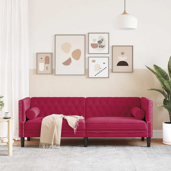 Chesterfield Sofa Weinrot Samt 3-Sitzer