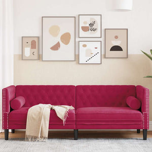 Chesterfield Sofa Weinrot Samt 3-Sitzer