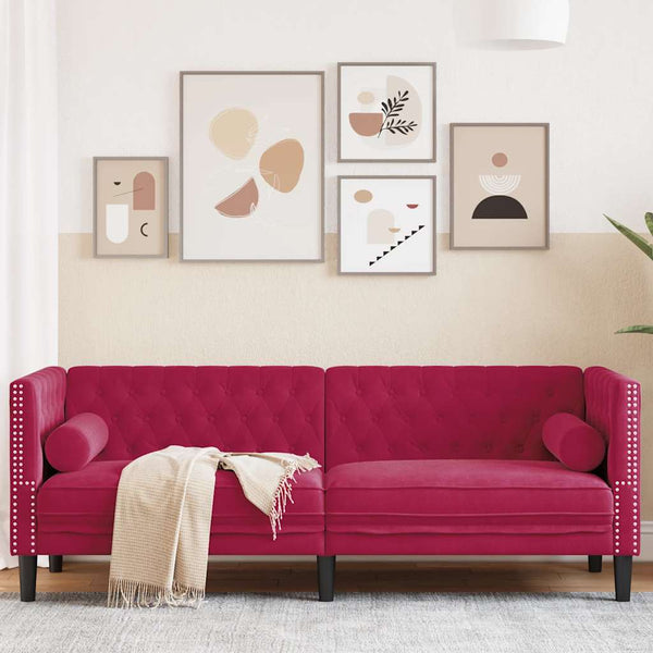 Chesterfield Sofa Weinrot Samt 3-Sitzer