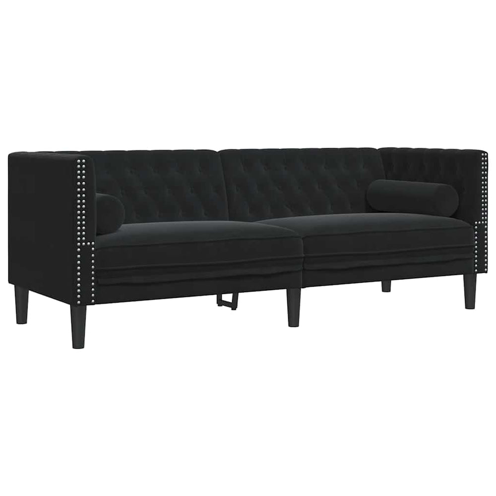 Schwarzes Samt Chesterfield Sofa 3-Sitzer
