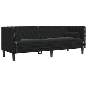 Schwarzes Samt Chesterfield Sofa 3-Sitzer