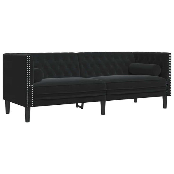 Schwarzes Samt Chesterfield Sofa 3-Sitzer