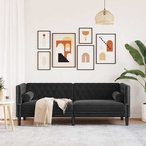 Schwarzes Samt Chesterfield Sofa 3-Sitzer