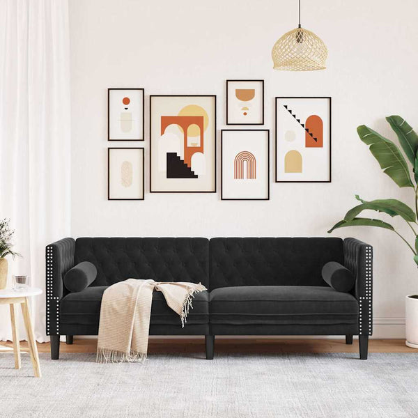 Schwarzes Samt Chesterfield Sofa 3-Sitzer