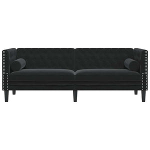 Schwarzes Samt Chesterfield Sofa 3-Sitzer