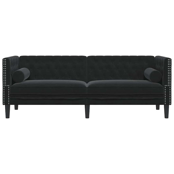Schwarzes Samt Chesterfield Sofa 3-Sitzer