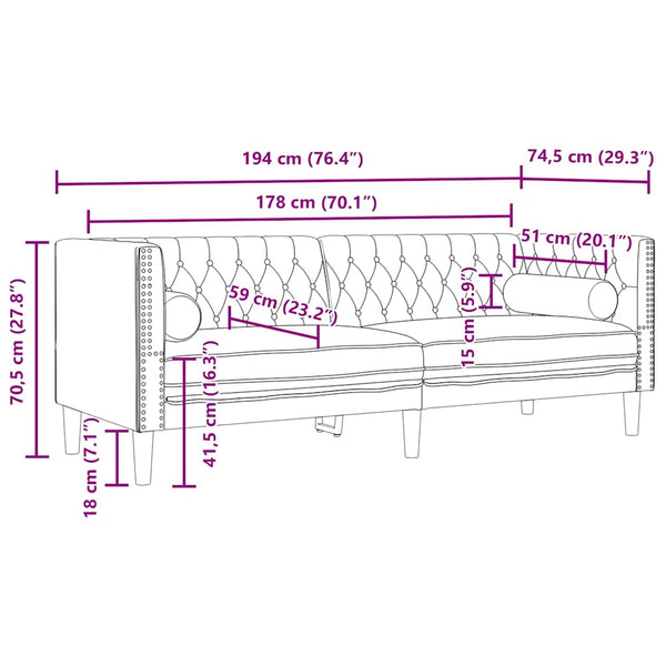 Schwarzes Samt Chesterfield Sofa 3-Sitzer