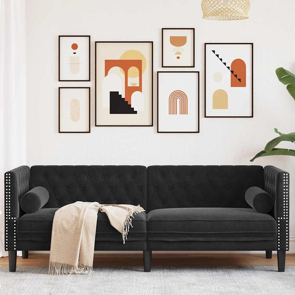 Schwarzes Samt Chesterfield Sofa 3-Sitzer