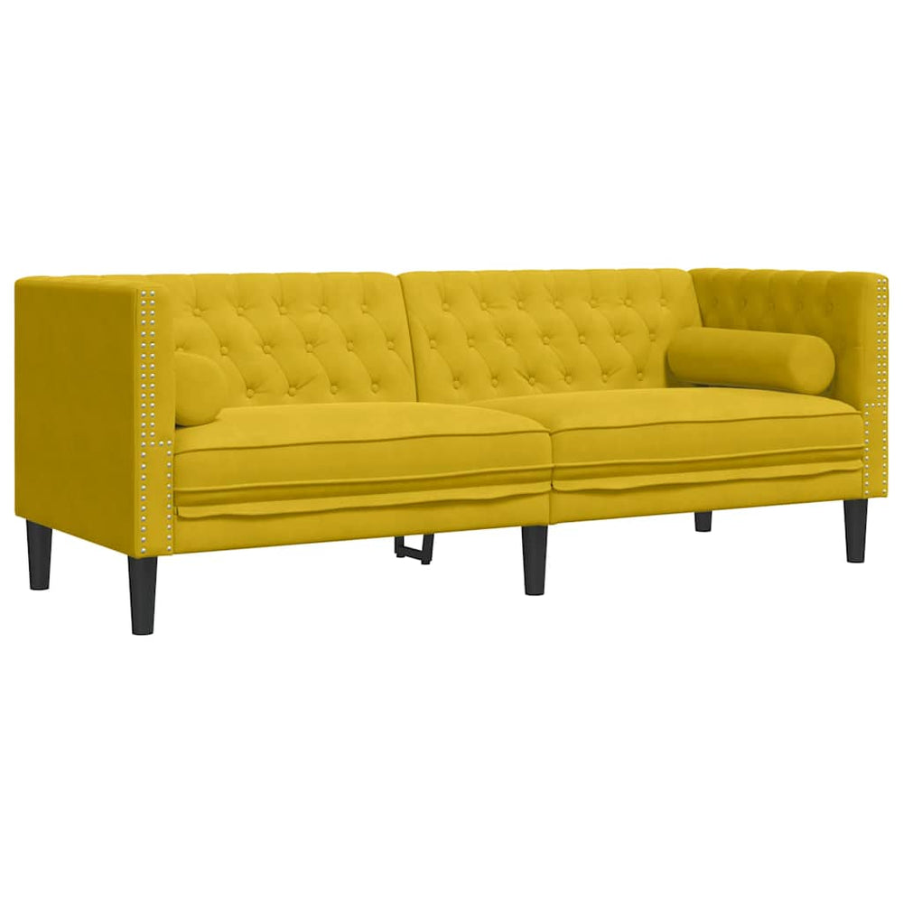 Gelbes 3-Sitzer Chesterfield Sofa Samt