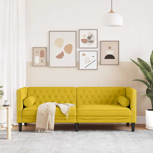Gelbes 3-Sitzer Chesterfield Sofa Samt
