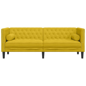 Gelbes 3-Sitzer Chesterfield Sofa Samt