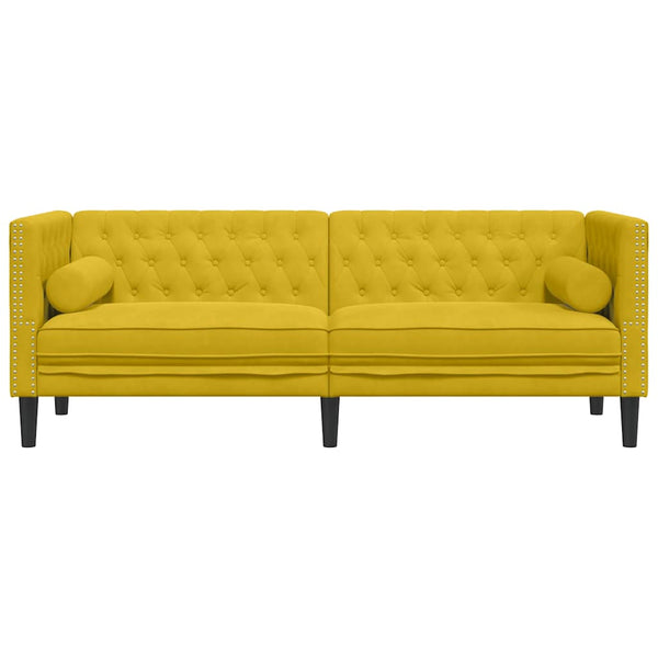 Gelbes 3-Sitzer Chesterfield Sofa Samt